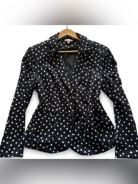 Black Polka Dot Blazer Jacket - Classic Tailored with Stretch - Dressbarn Size L
